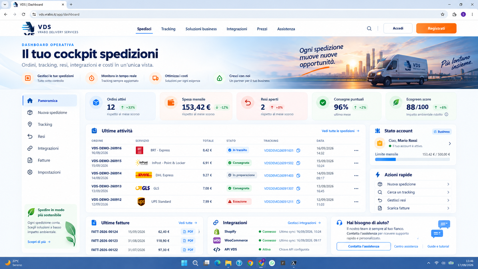 Interfaccia VDS dashboard operativa